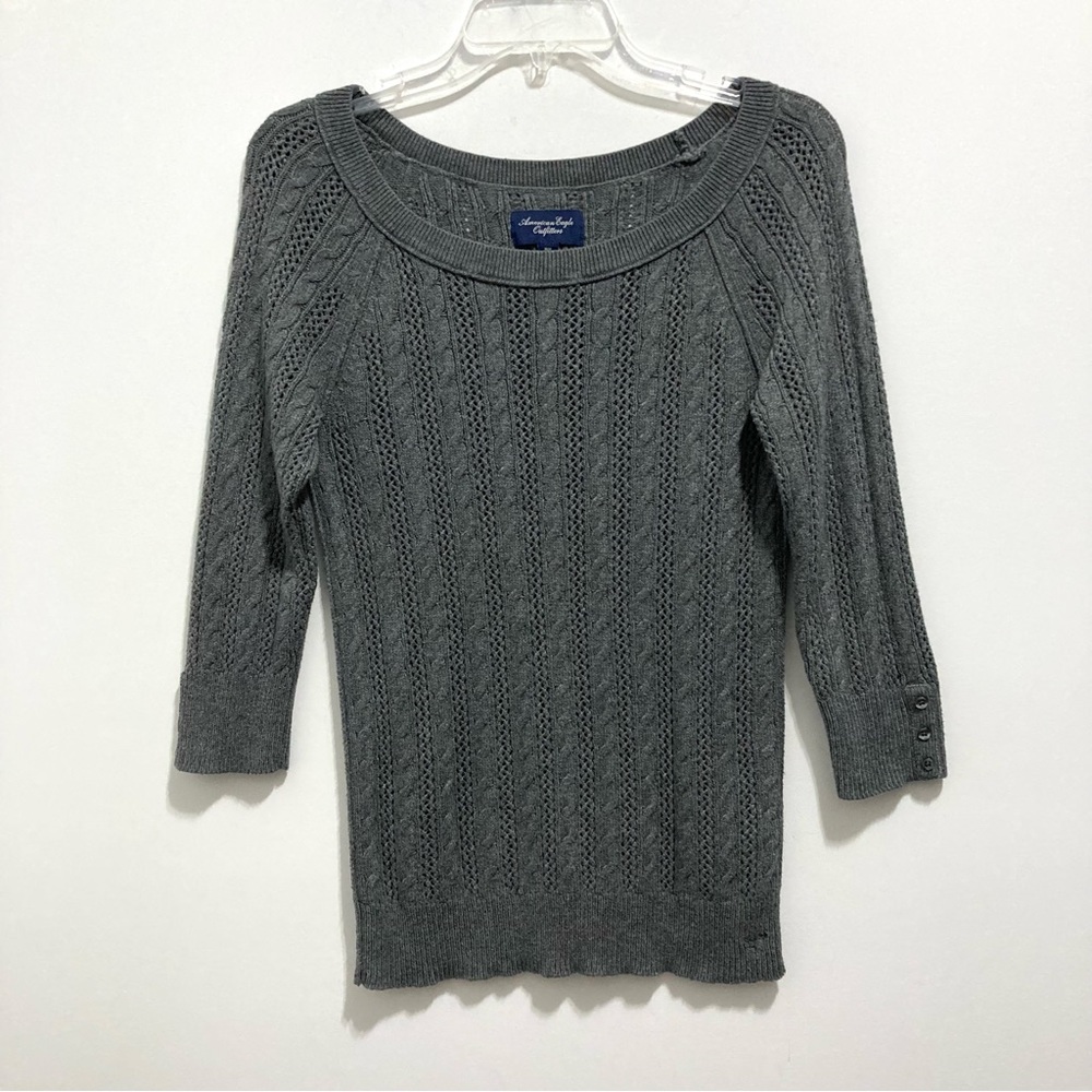 American Eagle Women’s 3/4 Sleeve Grey Knitted Blouse